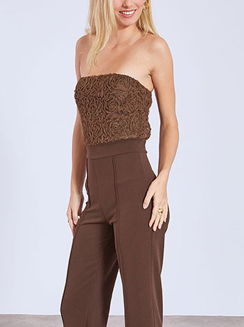 Ολόσωμη φόρμα strapless σε καφέ