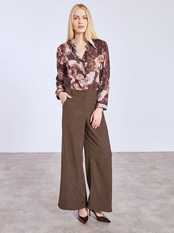 Wide leg trousers with soft touch in brown