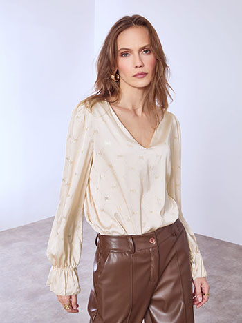 Top satin with metallic details in beige