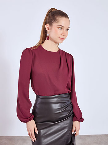 Top wrap front with pleats in wine red