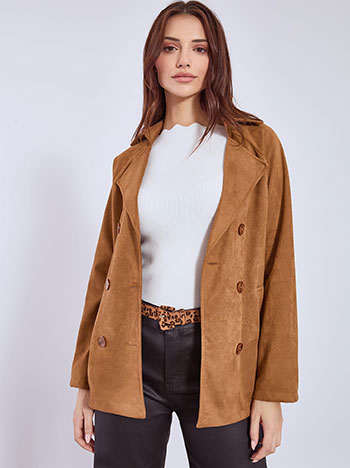 Coat suede like with belt in brown