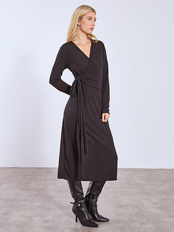 Φόρεμα κρουαζέ με δέσιμο μίντι σε μαύρο