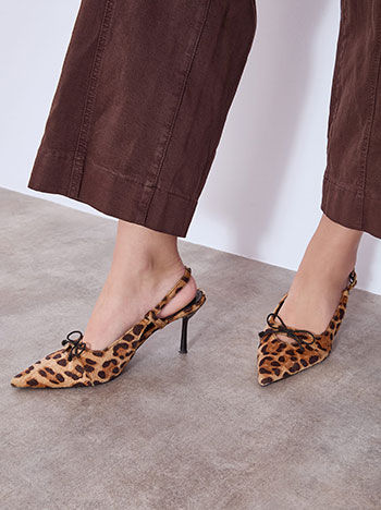 Slingback leopard with bow in brown