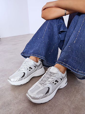 Sneakers with metallic details in silver