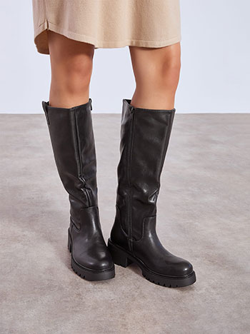 Boots leather effect with chunky sole in black