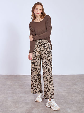 Trousers leopard straight leg in light brown