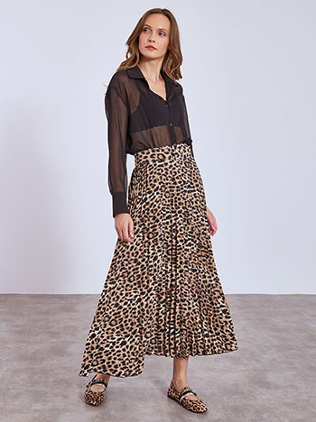 Skirt pleated in animal print in brown