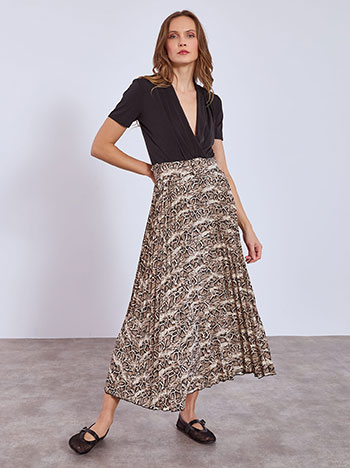 Skirt pleated in animal print in beige
