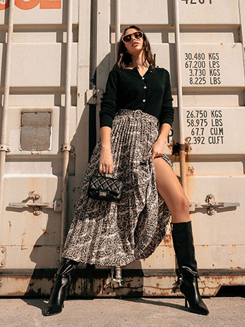 Φούστα μάξι πλισέ με animal print σε μπεζ