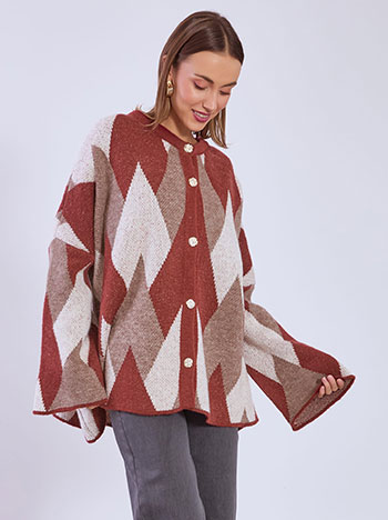 Ζακέτα oversized με ρόμβους σε μπορντό