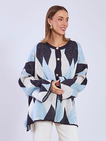 Cardigan oversized with rhombus in dark blue