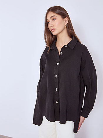 Μπουφάν denim ασύμμετρο σε μαύρο