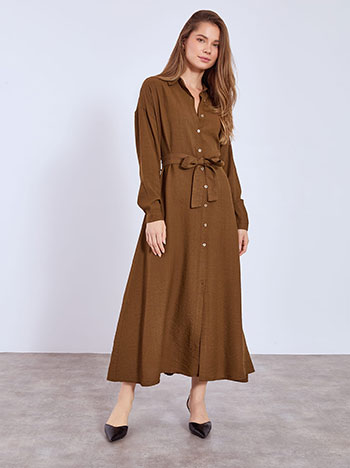 Shirtdress with detachable belt in brown