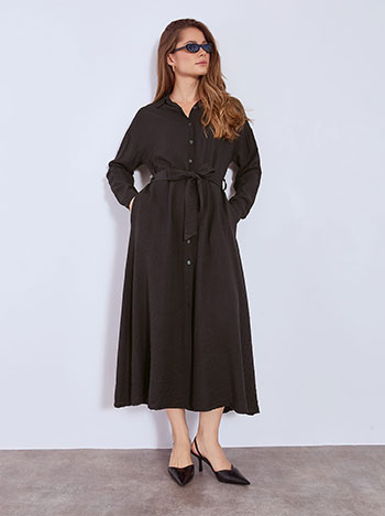 Shirtdress with detachable belt in black