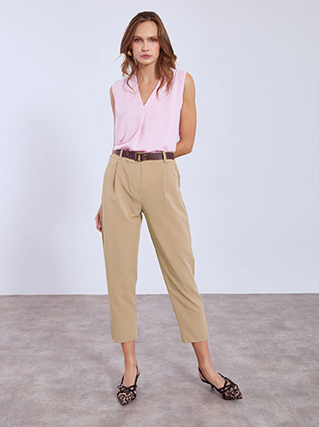 Παντελόνι με ελαστική μέση σε μπεζ σκούρο