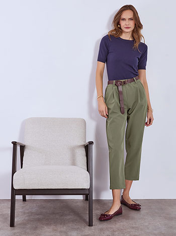 Παντελόνι με ελαστική μέση σε χακί