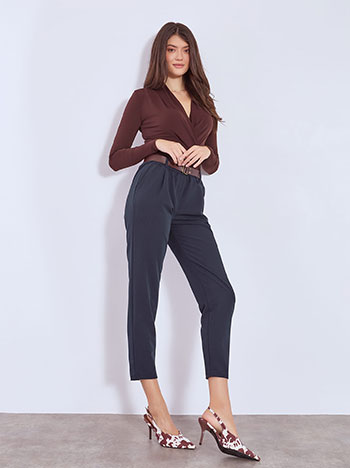 Trousers with pleats and rolled up hemline in dark blue
