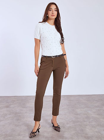 Παντελόνι chino με αποσπώμενη ζώνη σε καφέ σκούρο