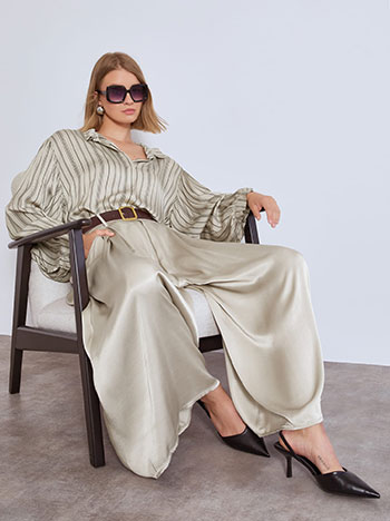 Wide leg trousers satin with belt in beige