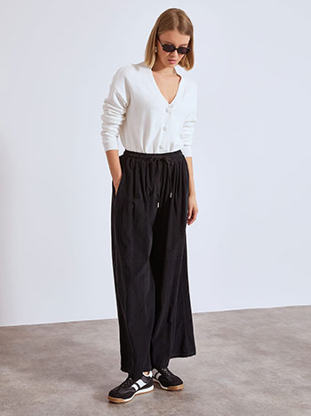 Wide leg corduroy trousers with pleats in black