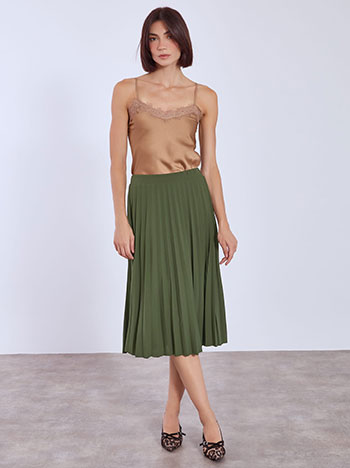 Φούστα μίντι πλισέ σε σκούρο χακί