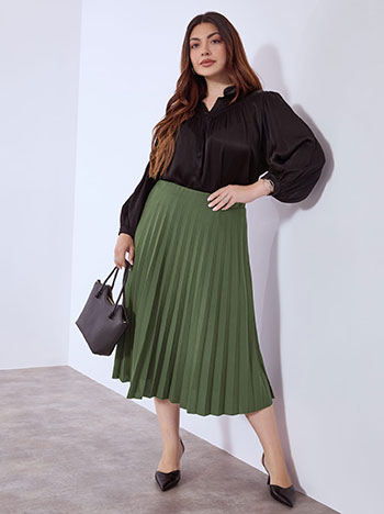 Φούστα μίντι πλισέ σε σκούρο χακί