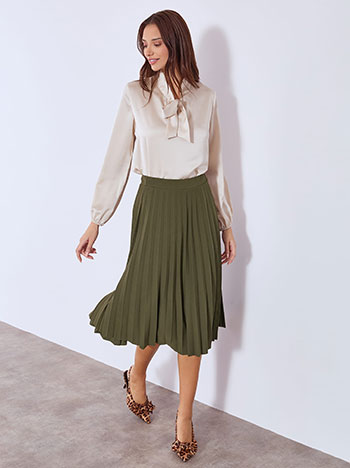 Skirt midi pleated in khaki