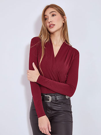 Κορμάκι κρουαζέ με πιέτες σε μπορντό