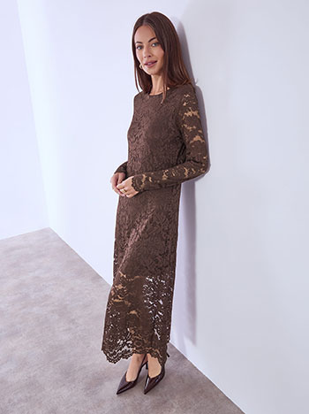 Dress maxi laced in dark brown