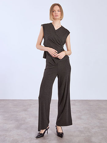 Sleeveless top and wide leg trousers set in charcoal