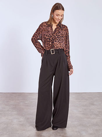 Wide leg trousers with detachable belt in black