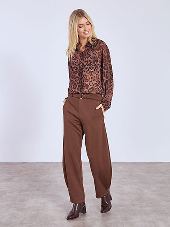 Trousers barrel with fleece lining in brown