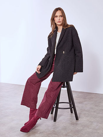 Coat monochrome fluffy in black