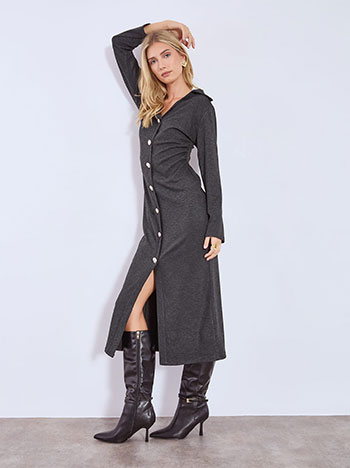 Dress maxi with decorative buttons in charcoal