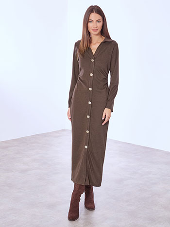 Dress maxi with decorative buttons in dark brown