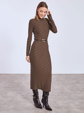 Dress maxi knitted with belt in brown