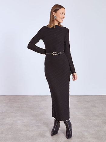 Dress maxi knitted with belt in black