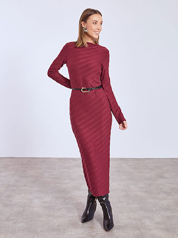 Dress maxi knitted with belt in wine red