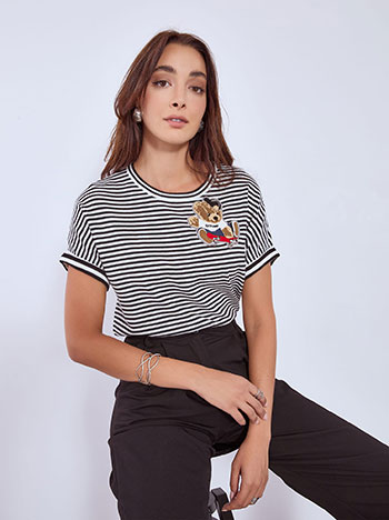 Μπλούζα ριγέ με αρκουδάκι σε μαύρο