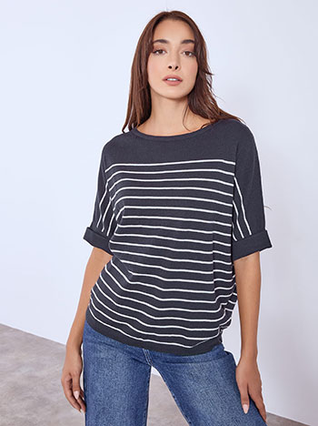 Sweater with stripes in dark blue