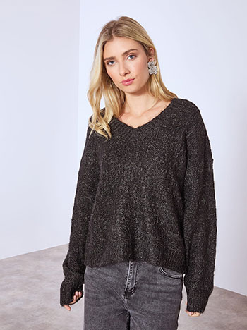 Πουλόβερ χνουδωτό μεταλλιζέ σε μαύρο