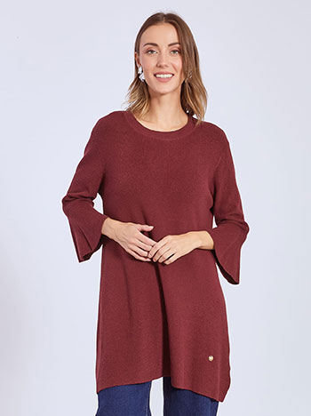 Πουλόβερ μακρύ με καμπάνα μανίκι σε μπορντό