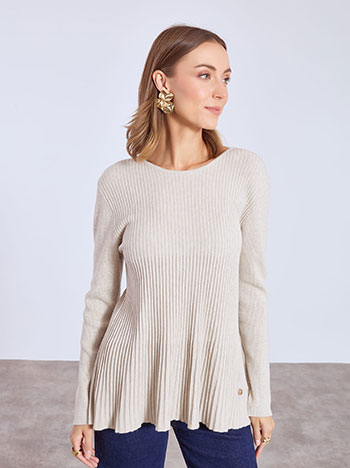 Πουλόβερ ριπ με flare τελείωμα σε μπεζ