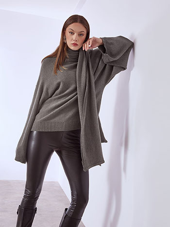 Sweater with attached scarf in dark grey