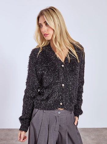 Ζακέτα χνουδωτή μεταλλιζέ σε μαύρο