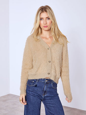 Cardigan fluffy metallic in beige