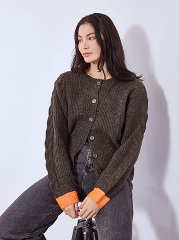Cardigan color-block knitted in charcoal
