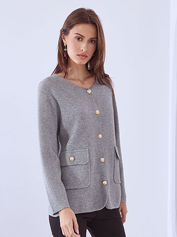 Ζακέτα με μεταλλικά κουμπιά σε γκρι