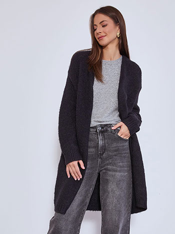 Ζακέτα χνουδωτή σε μαύρο