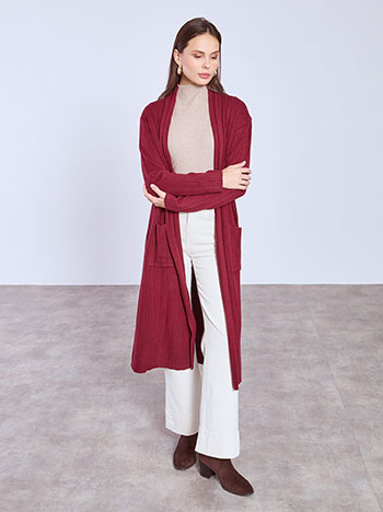 Cardigan long ribbed in wine red
